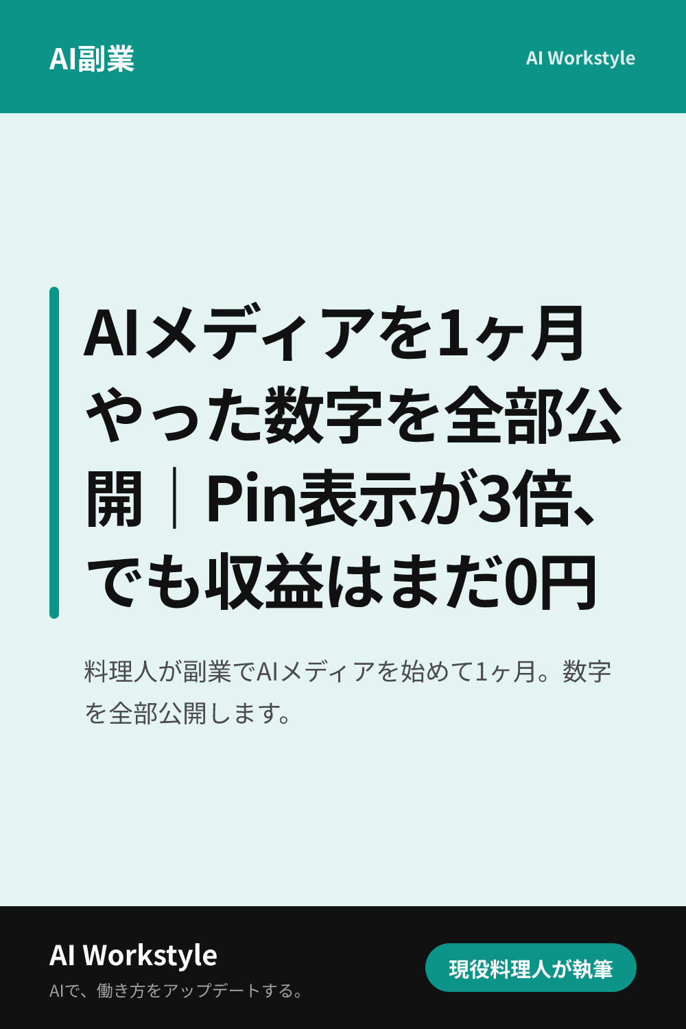 AIメディアを1ヶ月やった数字を全部公開｜Pin表示が3倍、でも収益はまだ0円｜AI WorkstyleのPinterest用画像